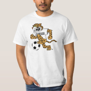 Camiseta Mascota de la escuela de Jaguar que juega a fútbo