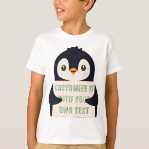 Camiseta Mascota de pingüino sosteniendo un cartel para tex