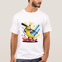 Mascota divertida de plátano balanceándose béisbol
