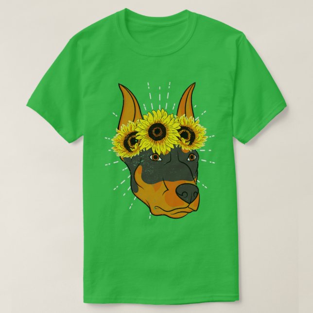 Camiseta Mascota Doberman Pinscher del Sunflower Crown Dog  (Diseño del anverso)