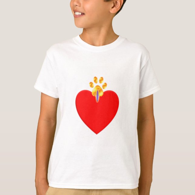 Camiseta Mascota dorado sobre el corazón rojo (Anverso)