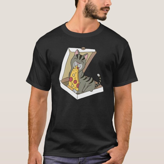 Camiseta Mascota Gato Atigrado Pizza (Anverso)