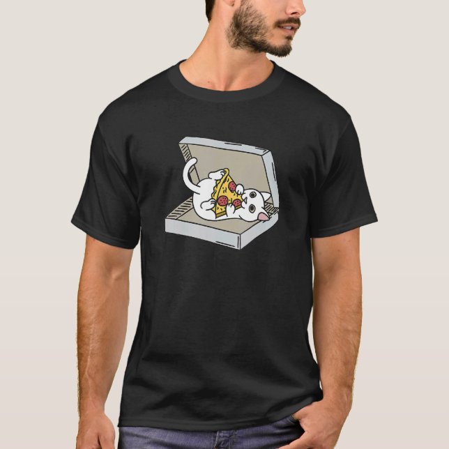 Camiseta Mascota Gato Blanco Pizza (Anverso)