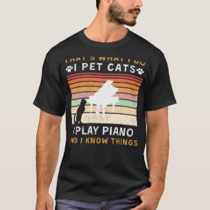 Camiseta Mascota gatos, toco piano y sé cosas divertidas