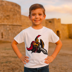 Camiseta Mascota Guerrero Espartano Rojo y Dorado Negrita