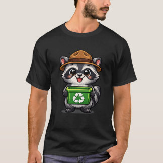 Camiseta Mascota Kawaii de Mapache Reciclando