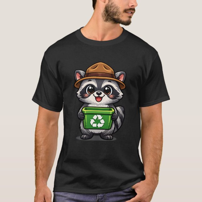 Camiseta Mascota Kawaii de Mapache Reciclando (Anverso)