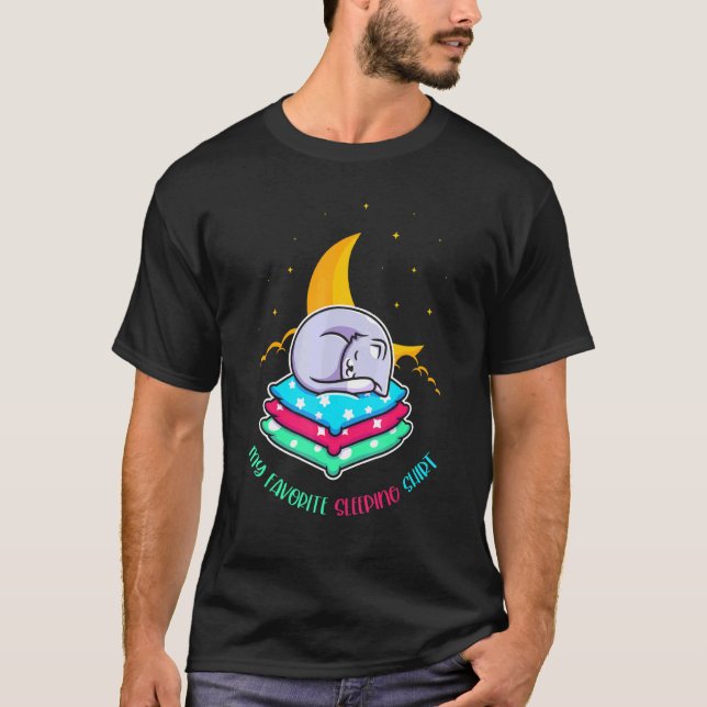 Camiseta Mascota lindo Moon Night Sleepe Napping Sleeping A (Anverso)