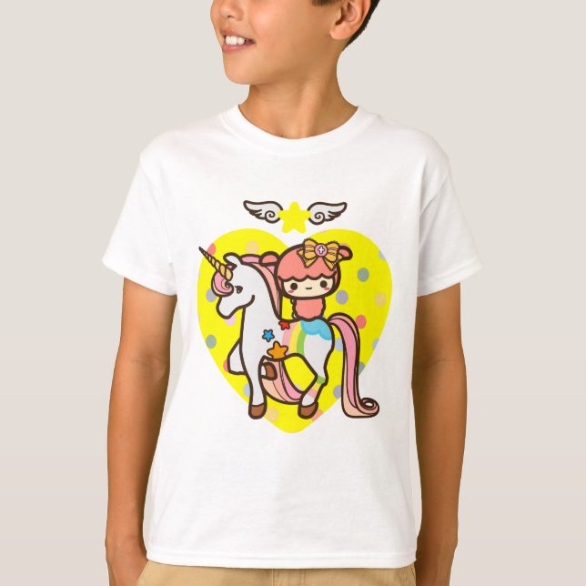 Camiseta Mascota lindo rosado del unicornio y del kawaii (Anverso)