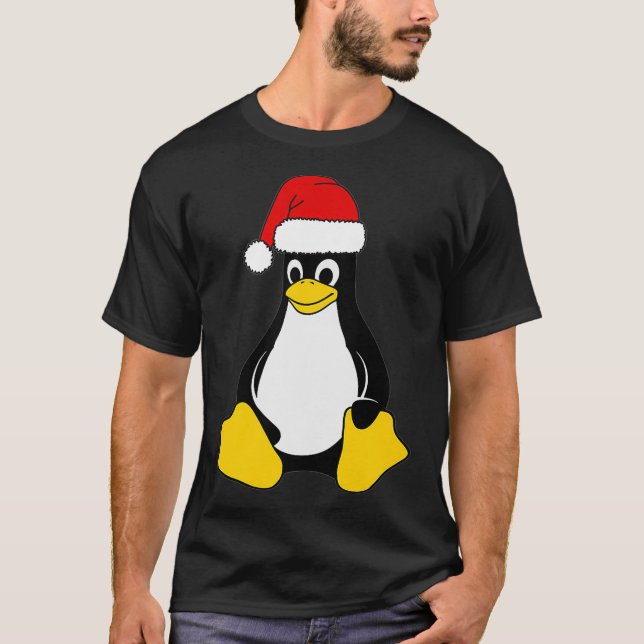 Camiseta Mascota Linu Tu el pingüino Santa Hat Nerd Geek (Anverso)