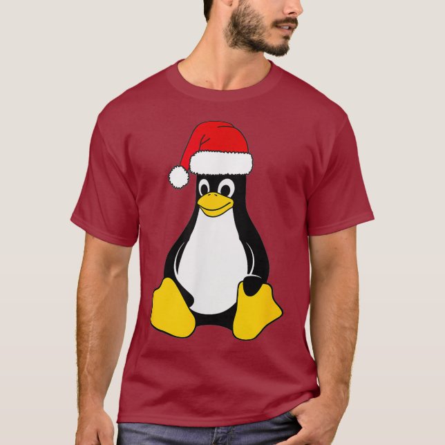 Camiseta Mascota Linu Tu el pingüino Santa Hat Nerd Geek (Anverso)