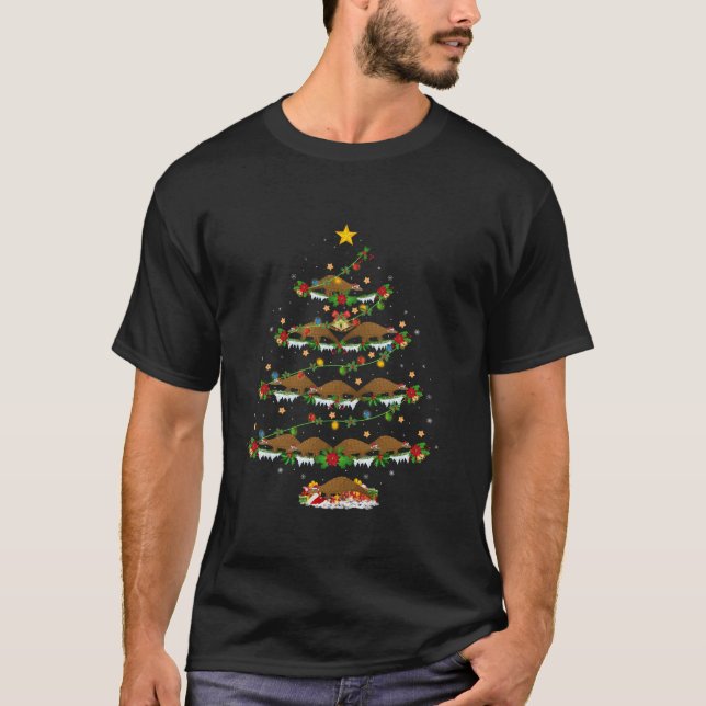 Camiseta Mascota Nochebuena Animal Luces Santa Pangolin Nav (Anverso)