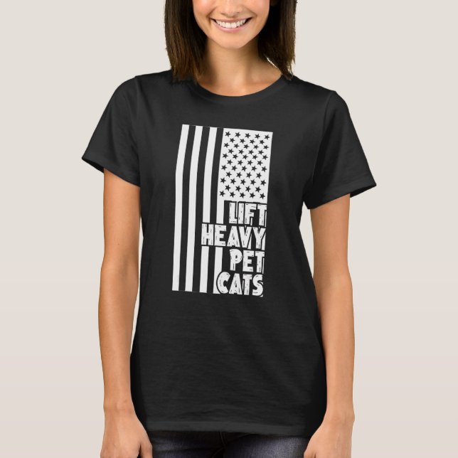 Camiseta Mascota pesado levante gatos de bandera estadounid (Anverso)