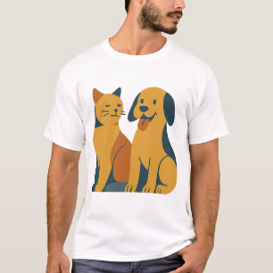 Camiseta Mascotas retro - Arte de gatos y perros de mediado