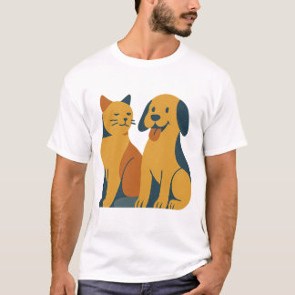 Camiseta Mascotas retro - Arte de gatos y perros de mediado