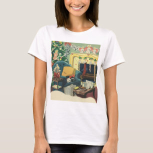 Camiseta Mascotas vintage de Navidad en la sala de estar