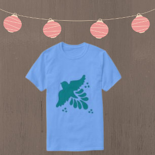 Camiseta masculina Ave verde volando arte pop azul