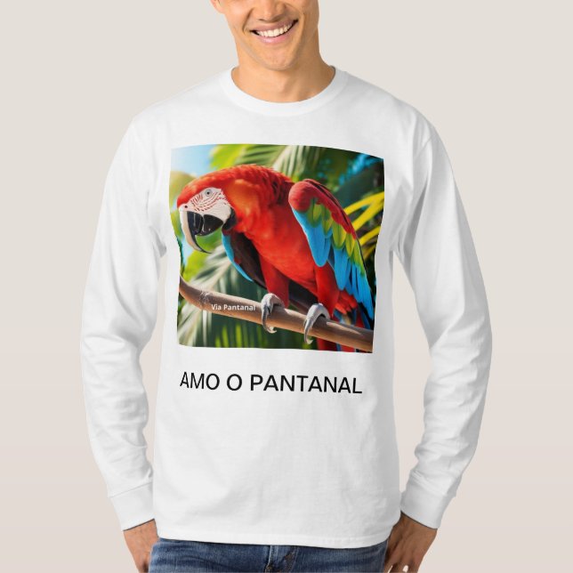 Camiseta Masculina Básica Arara Vermelha (Anverso)