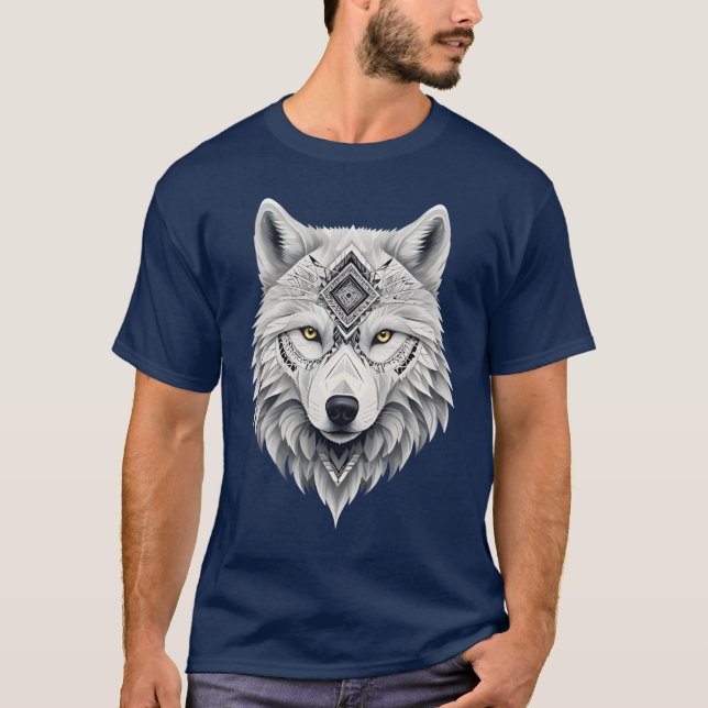 Camiseta Masculina Básica Lobo Branco (Anverso)