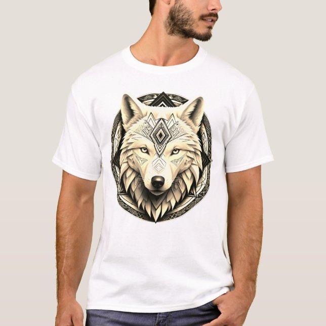 Camiseta Masculina Básica Lobo Branco-2 (Anverso)