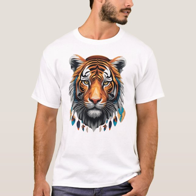 Camiseta Masculina Básica Tigre Tribal (Anverso)