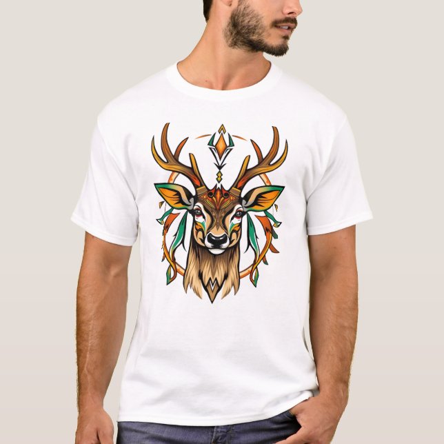 Camiseta Masculina Básica Veado Tribal (Anverso)