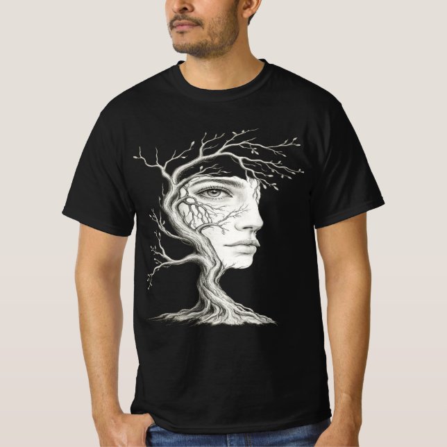 Camiseta masculina Cara de árbol surrealista (Anverso)