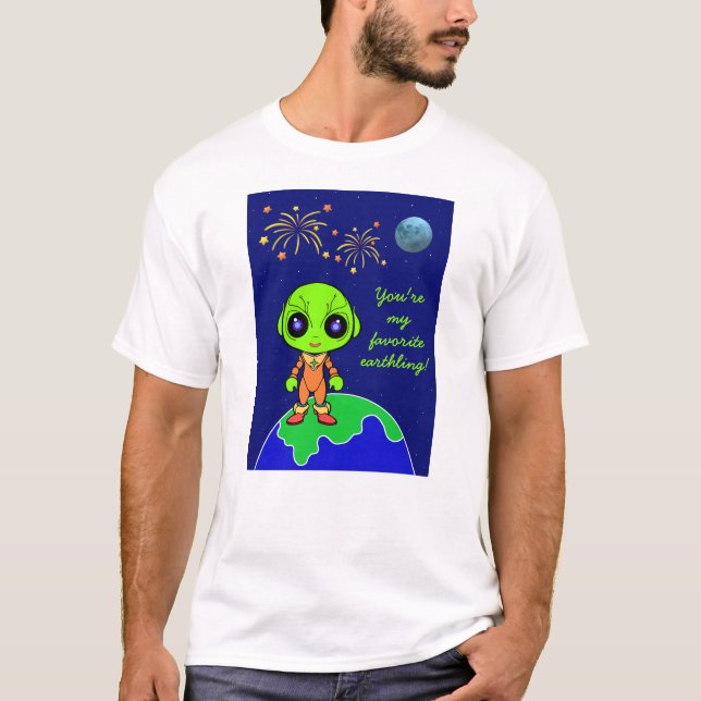 Camiseta masculina con alienígena y fuegos artific (Anverso)