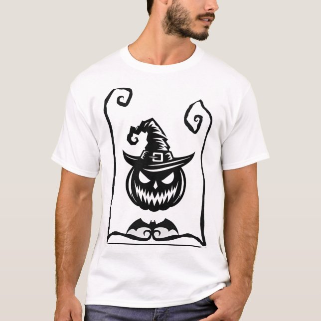 Camiseta masculina con calabaza de Halloween y gor (Anverso)