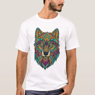 Camiseta masculina con diseño de lobo abstracto –