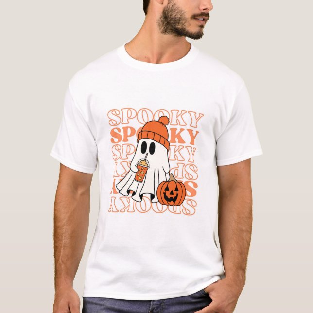 Camiseta masculina con fantasma de Halloween y ora (Anverso)