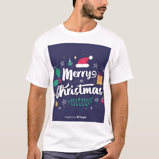 Camiseta masculina con Feliz diseño navideño (Anverso)