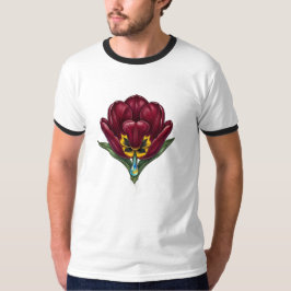 Camiseta masculina con motivo de flor roja botánic