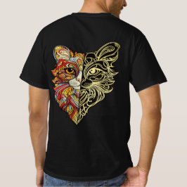 Camiseta masculina de arte de león medio rostro