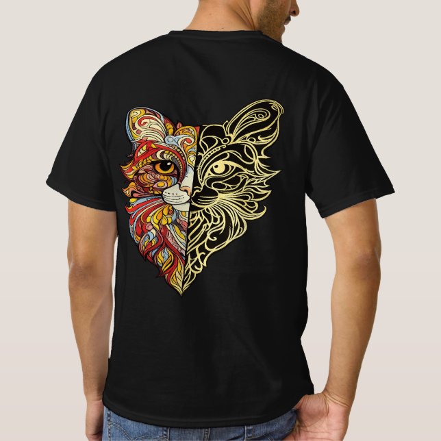 Camiseta masculina de arte de león medio rostro (Reverso)