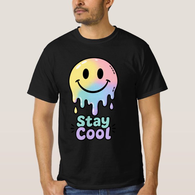 Camiseta masculina de cara sonriente derretida – E (Anverso)