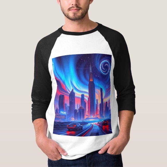 Camiseta masculina de ciudad futurista (Anverso)