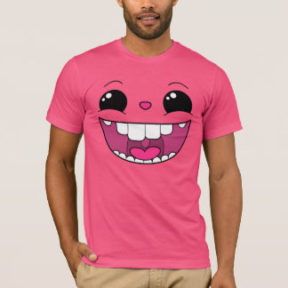 Camiseta masculina de doble cara rosada feliz