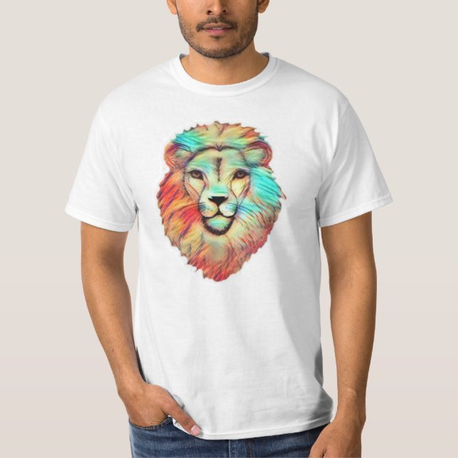 Camiseta masculina de la cabeza del león vibrante (Anverso)