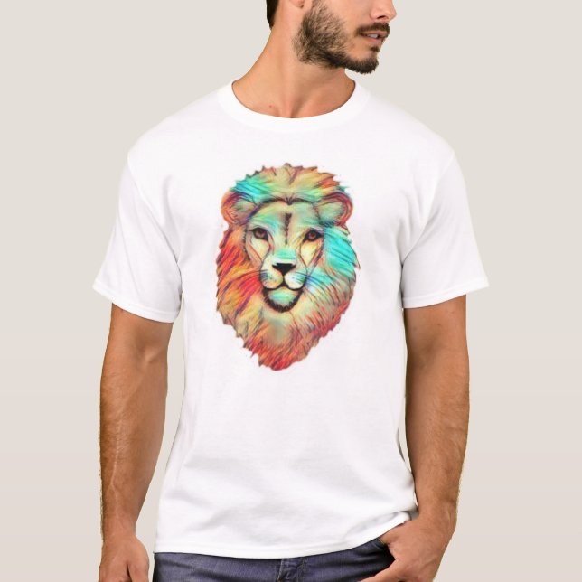 Camiseta masculina de la cabeza del león vibrante (Anverso)