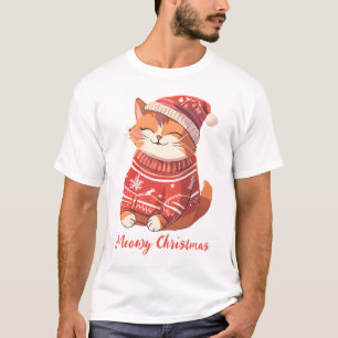 Camiseta masculina de Navidades Meowy con gato fes