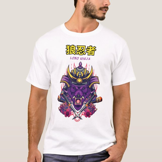 Camiseta masculina Lobo Ninja (Anverso)