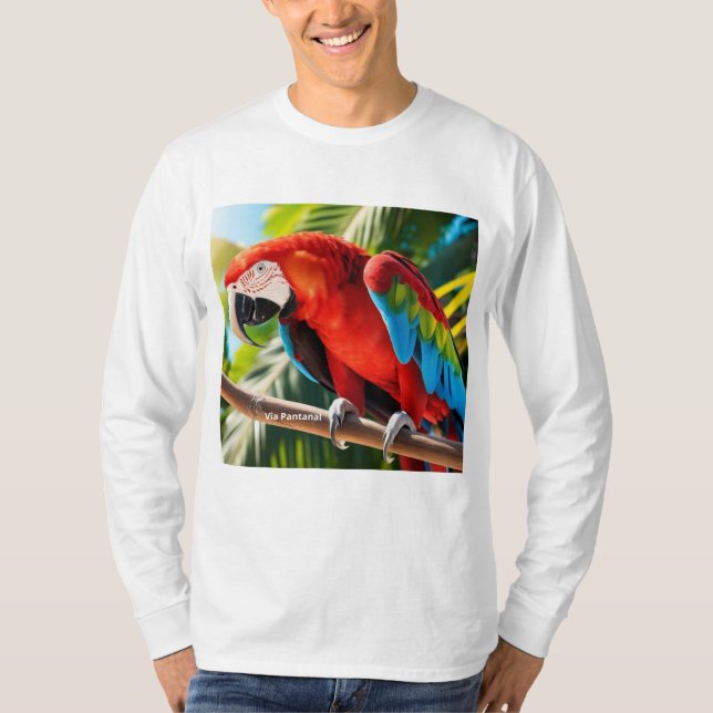 Camiseta Masculina Mangas Longas Arara Vermelha (Anverso)