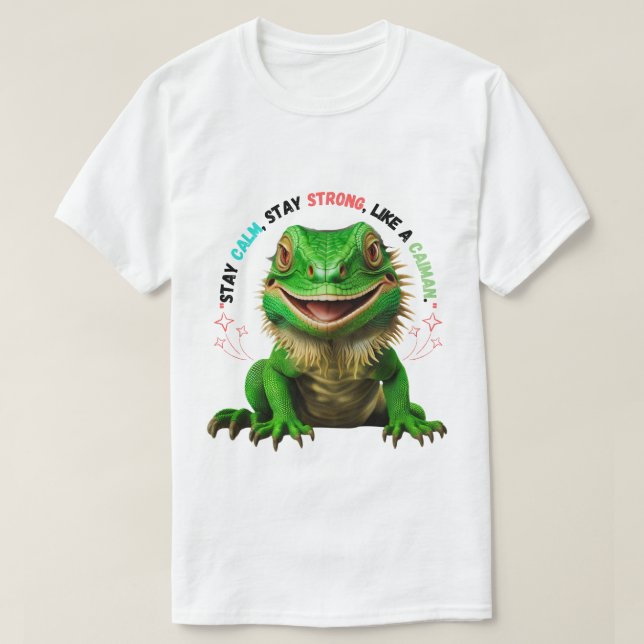 Camiseta masculina: mantengan la calma, mantengan  (Diseño del anverso)