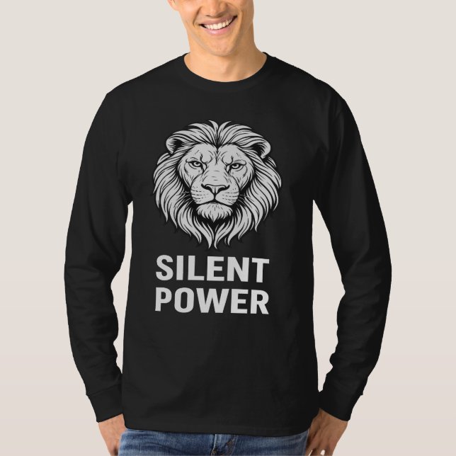 Camiseta masculina Silent Power – Li negr y blanc  (Anverso)
