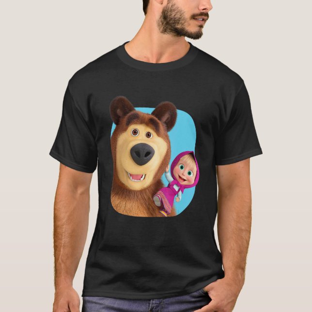Camiseta Masha y el duo del oso juntos azul (Anverso)