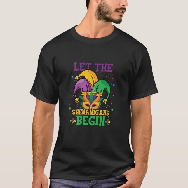 Camiseta Mask and beads Let the Shenanigans Begin Mardi gra (Anverso)