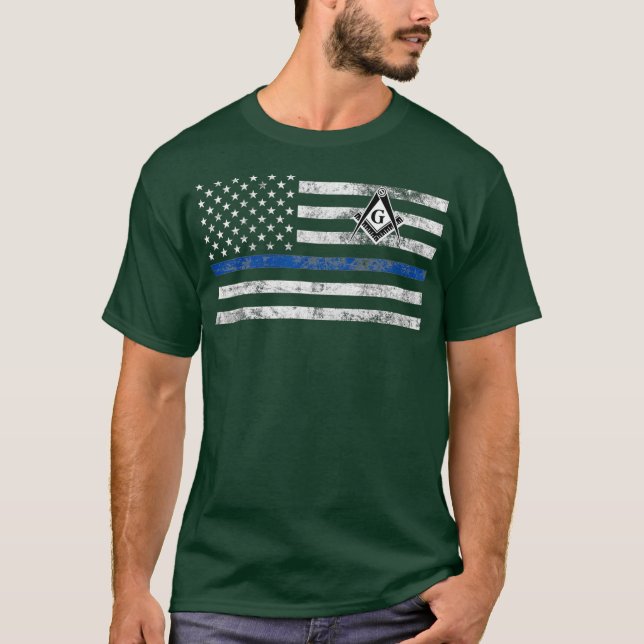 Camiseta Masonic Police Thin Blue Line Flag Mason (Anverso)