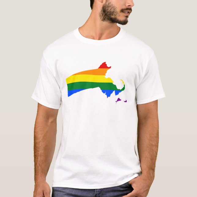 Camiseta Massachusetts LGBT, mapa de la bandera de los Esta (Anverso)