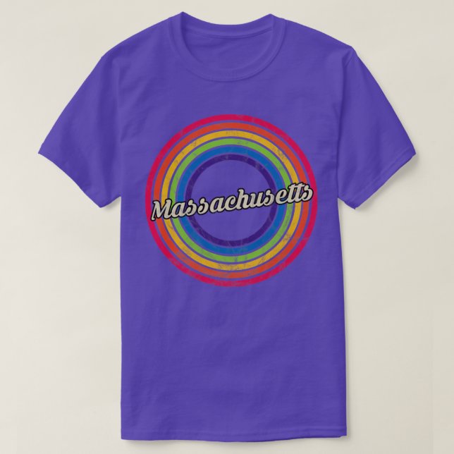 Camiseta Massachusetts Retro Rainbow Faded-Style (Diseño del anverso)